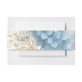 Romantische Parel Hydrangea Blauw Waterverf Huweli Uitnodigingen Wikkel