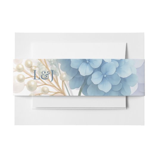 Romantische Parel Hydrangea Blauw Waterverf Huweli Uitnodigingen Wikkel (Voorkant Voorbeeld)