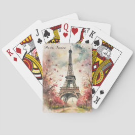 Romantische Parijs Eiffeltoren Waterverf Bloem Pokerkaarten