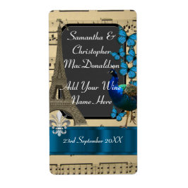  romantische  Parijse bruiloft wijnfles Etiket