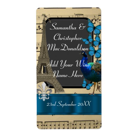  romantische  Parijse bruiloft wijnfles Etiket (Voorkant)