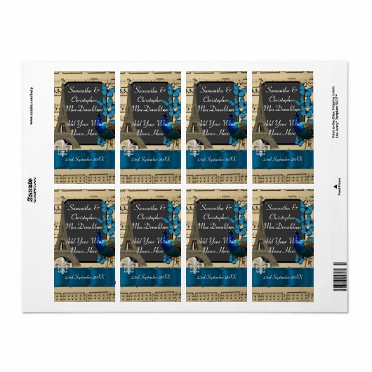  romantische  Parijse bruiloft wijnfles Etiket (Full Sheet)