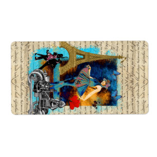 Romantische  Parijse collage Etiket