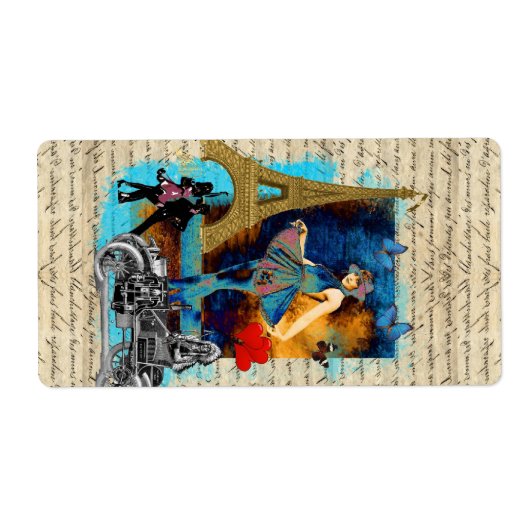 Romantische  Parijse collage Etiket (Voorkant)