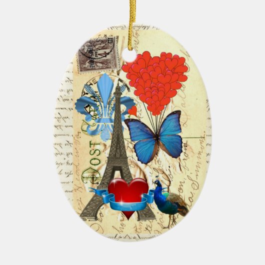 Romantische Parijse collage Keramisch Ornament (Voorkant)