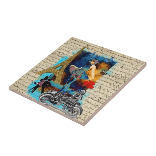Romantische Parijse collage Tegeltje (Zijkant)