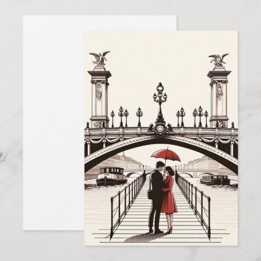 Romantische Parijse Liefdeskaart - Vier Je Liefde  Feestdagenkaart (Voorkant / Achterkant)
