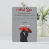 Romantische Parijse rode paraplu liefde silhouet Bedankkaart (Staand voorkant)