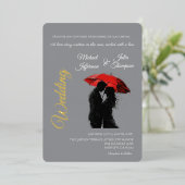 Romantische Parijse rode paraplu liefde silhouet Folie Uitnodiging (Staand Voorkant)