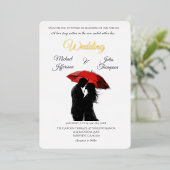 Romantische Parijse rode paraplu liefde silhouet Folie Uitnodiging (Staand Voorkant)