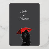 Romantische Parijse rode paraplu liefde silhouet Folie Uitnodiging (Achterkant)