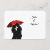 Romantische Parijse rode paraplu liefde silhouet Informatiekaartje (Achterkant)