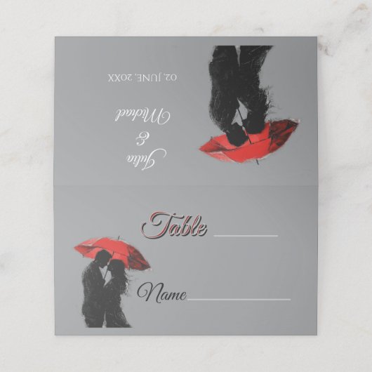 Romantische Parijse rode paraplu liefde silhouet Plaatskaartje (Buitenkant ongevouwen)
