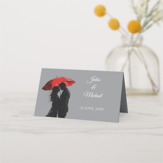 Romantische Parijse rode paraplu liefde silhouet Plaatskaartje (Achterkant)