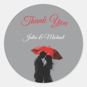 Romantische Parijse rode paraplu liefde silhouet Ronde Sticker