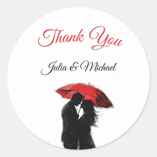 Romantische Parijse rode paraplu liefde silhouet Ronde Sticker (Voorkant)