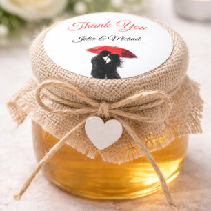 Romantische Parijse rode paraplu liefde silhouet Ronde Sticker