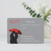Romantische Parijse rode paraplu liefde silhouet RSVP Kaartje (Staand voorkant)