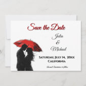 Romantische Parijse rode paraplu liefde silhouet Save The Date (Voorkant)