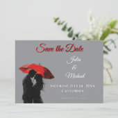 Romantische Parijse rode paraplu liefde silhouet Save The Date (Staand voorkant)