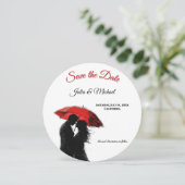 Romantische Parijse rode paraplu liefde silhouet Save The Date (Staand voorkant)