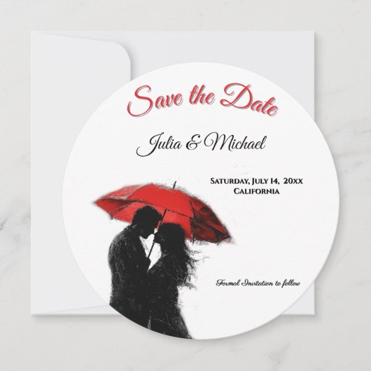 Romantische Parijse rode paraplu liefde silhouet Save The Date (Voorkant)