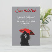 Romantische Parijse rode paraplu liefde silhouet Save The Date (Staand voorkant)