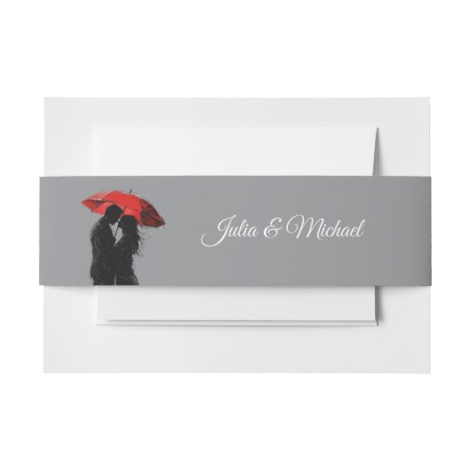 Romantische Parijse rode paraplu liefde silhouet Uitnodigingen Wikkel (Voorkant Voorbeeld)