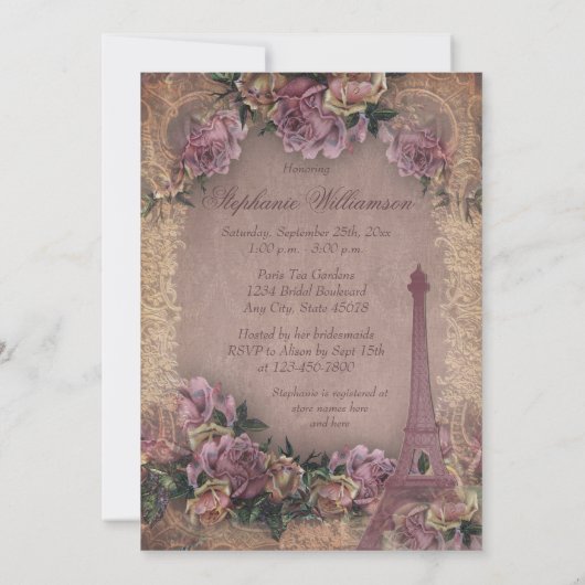 Romantische Parijse  Rozen Kant Vrijgezellenfeest Kaart (Achterkant)