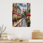 Romantische Parijse straat Eiffeltoren Aquarel Poster (Keuken)