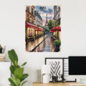 Romantische Parijse straat Eiffeltoren Aquarel Poster (Thuiskantoor)
