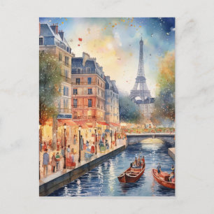 Romantische Parijse straatscène met Eiffeltoren Ku Briefkaart