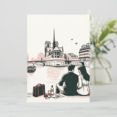 Romantische Parisian Picknick Liefde. Koester Mome Feestdagenkaart (Staand voorkant)