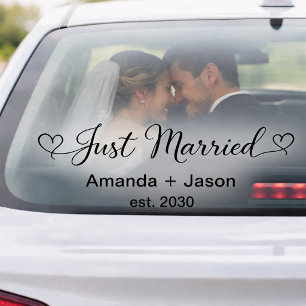 Romantische Pas Getrouwd Harten Zwarte Script Raamsticker