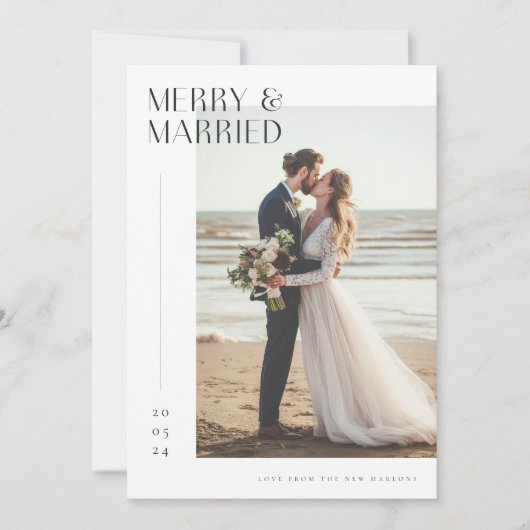 Romantische Pas getrouwd Vrolijk & Getrouwd Kerstf Feestdagenkaart (Voorkant)