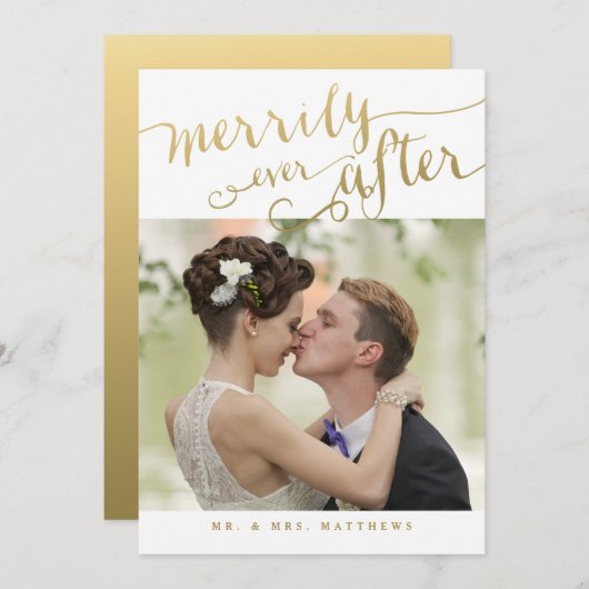 Romantische Passen getrouwd Gold Script Holiday Fo Feestdagenkaart (Voorkant / Achterkant)