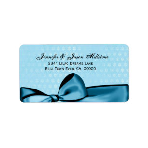 Romantische Pastel Blauw Bow & Damask Bruiloft Lab Etiket