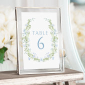 Romantische pastel blauwe bloem bruiloft tafel num kaart