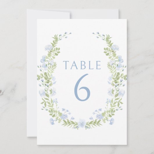 Romantische pastel blauwe bloem bruiloft tafel num kaart (Voorkant)