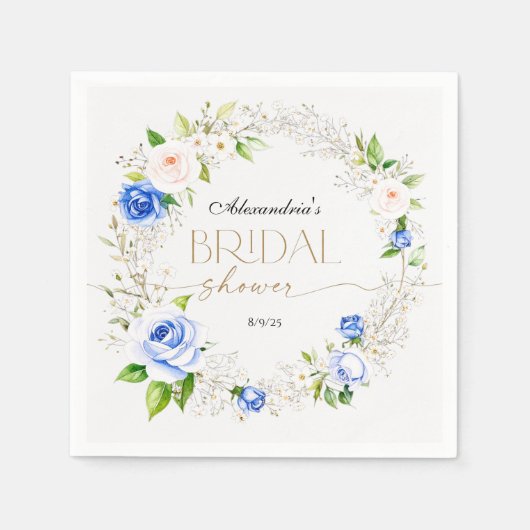 Romantische Pastel Blauwe Rozen Bruidsdiner Servet (Voorkant)