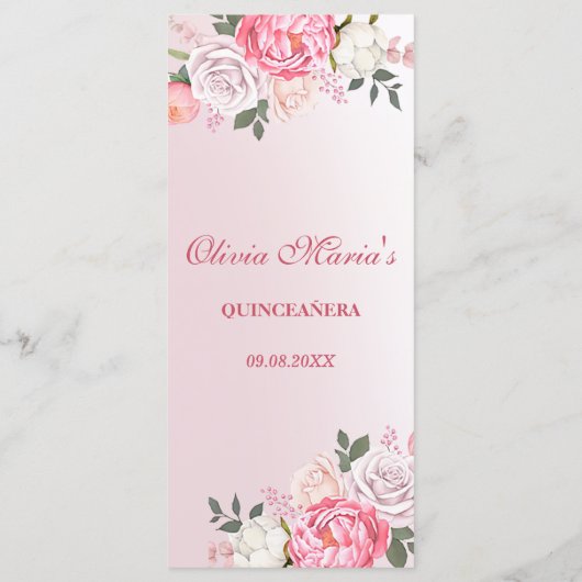 Romantische Pastel Bloemen Rozen Sweet 16 Menu (Achterkant)