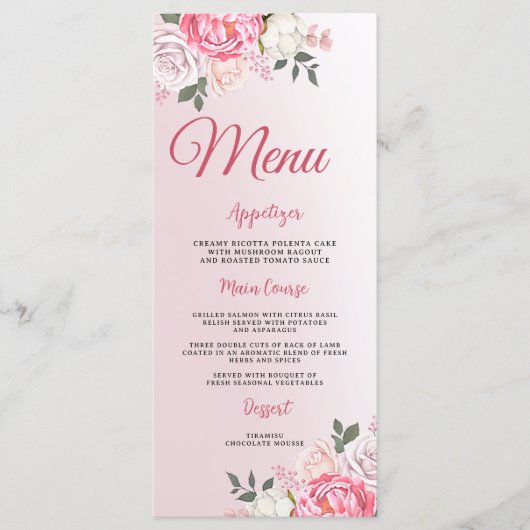 Romantische Pastel Bloemen Rozen Sweet 16 Menu (Voorkant)