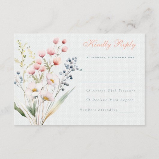 Romantische pastel bloemenbruiloft RSVP Kaart (Voorkant)