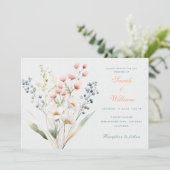 Romantische pastel bloemenbruiloft uitnodiging (Staand voorkant)