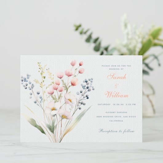 Romantische pastel bloemenbruiloft uitnodiging (Staand voorkant)