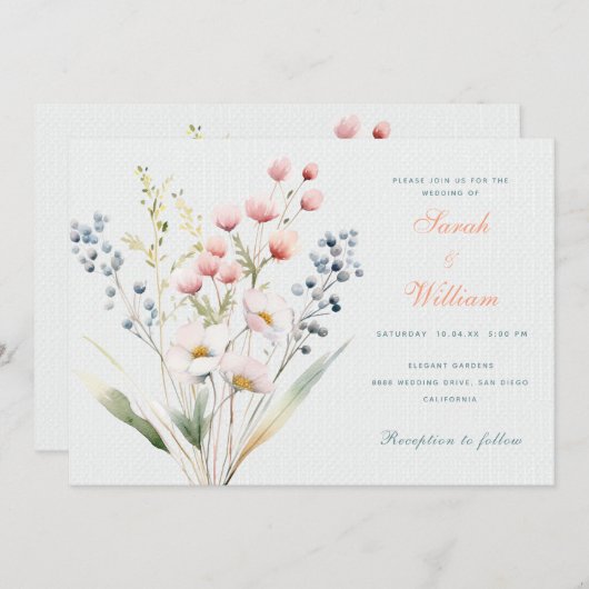 Romantische pastel bloemenbruiloft uitnodiging (Voorkant / Achterkant)