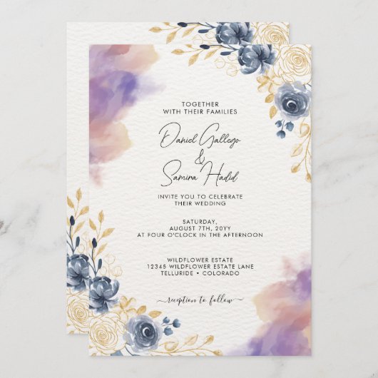 Romantische pastel bloemenbruiloft uitnodiging (Voorkant / Achterkant)