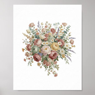 Romantische Pastel Bloemenschildering op Canvas Poster