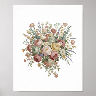 Romantische Pastel Bloemenschildering op Canvas Poster