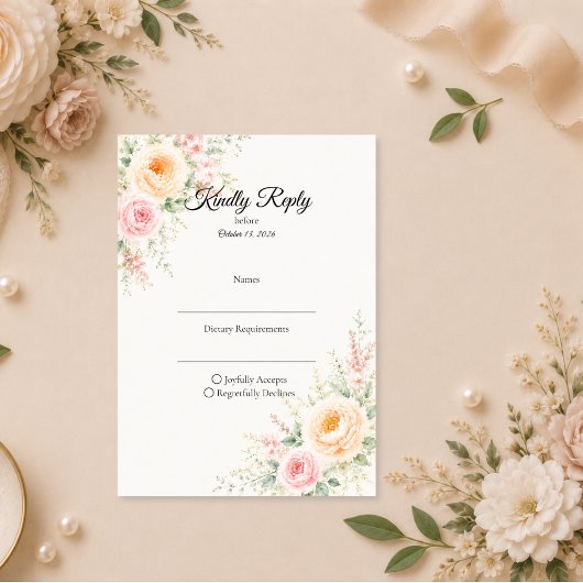 Romantische Pastel Bloemige Bruiloft RSVP Kaartje